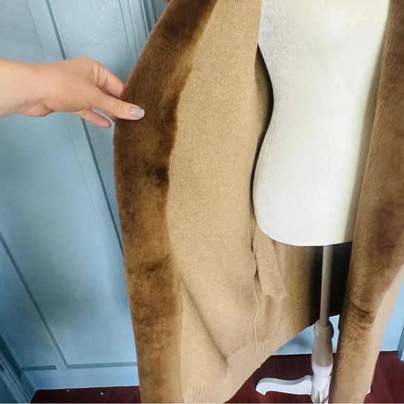 NEW Lafayette 148 NY Cammello Genuine Shearling Panel Wool and Cashmere Cardigan - Picture 11 of 13